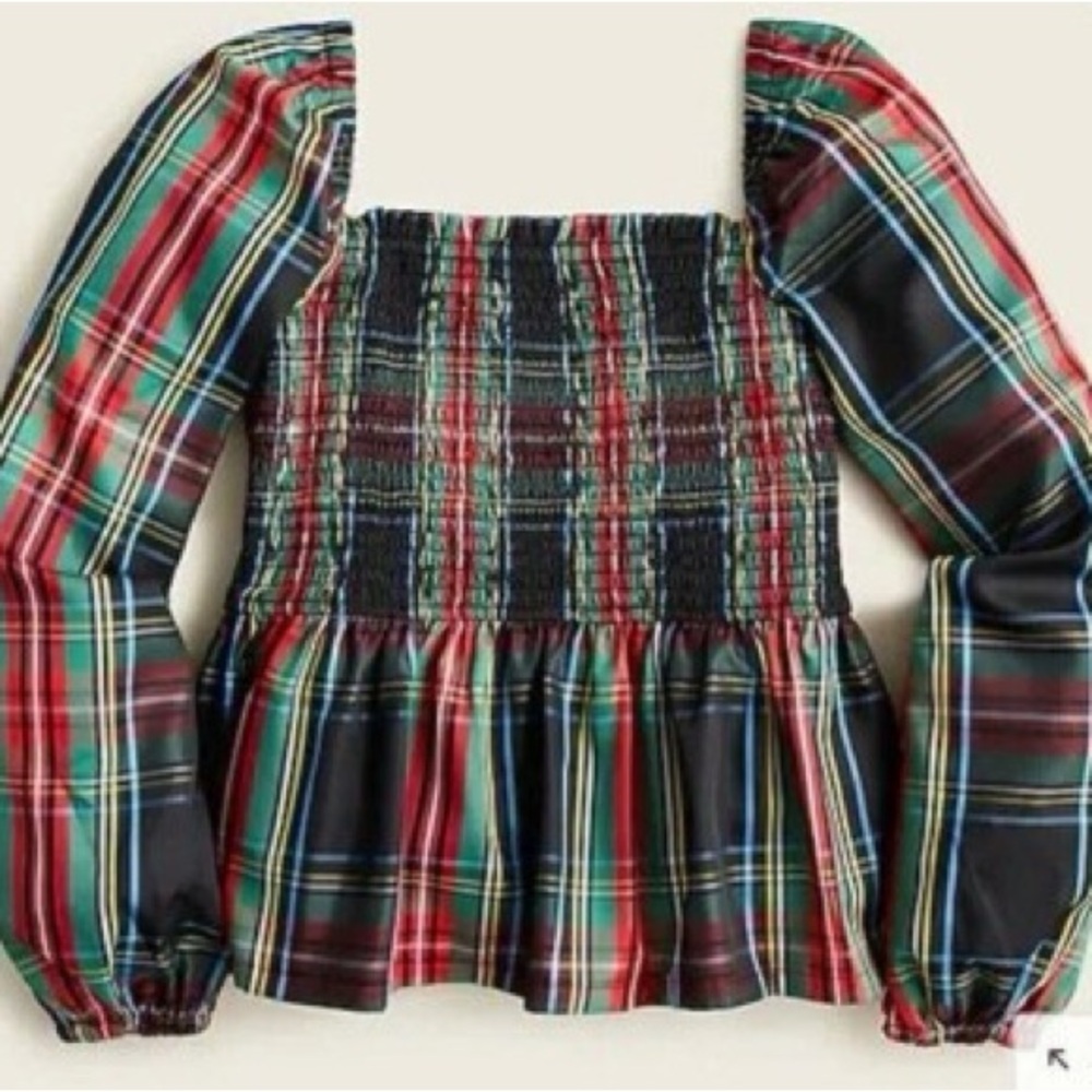 ✳️J. Crew Multicolor Plaid Smocked Blouse